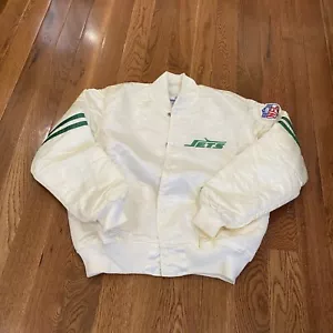 Giacca bomber New York Jets vintage anni 80 starter raso - cappotto bianco perla NFL - Foto 1 di 10
