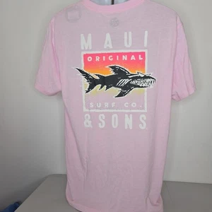 Maui And Sons Shark Men’s Pink T Shirt Size M - Picture 1 of 6