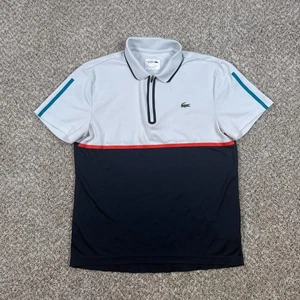 Lacoste Sport Poloshirt Herren M Weiß Navy Colorblock 1/4 Zip Tennis Golf Ultra - Bild 1 von 12