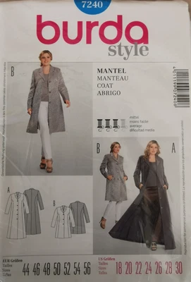 7240 PATRON BURDA VINTAGE  2 CREATIONS  MANTEAU LONG OU 3/4     46 AU 58 - Photo 1/2