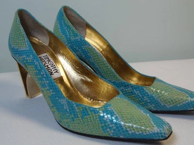 Bombas de piel de serpiente de tacón cuadrado metálico Timothy Hitsman talla 7,5 m MCM pasarela Y2K Foto 1 de 4