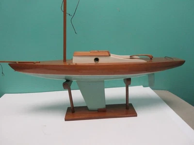 Modelos Auténticos Exhibición de Madera Velero Estanque Crucero Azul 23 1/2 pulgadas AM Foto 1 de 4