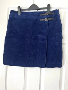 Boden Navy Blue Corduroy Buckle Wrap Style Skirt size 12R - Picture 1 of 15