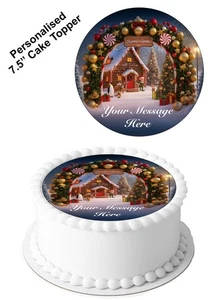 PERSONALISED Cake Topper Santa's Grotto Christmas Xmas Edible Icing 7-8"Circle - Picture 1 of 9