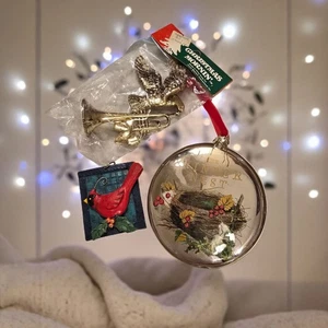 Weihnachtsschmuck zum Thema Vogel: Winternest, roter Kardinal, Adler mit Trompete - Bild 1 von 7
