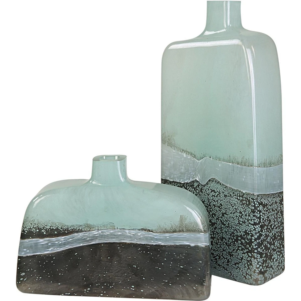 Uttermost Fuze Vases Set Of 2 Aqua And Bronze - 18096