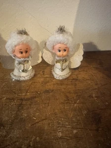 2 gebrauchte alte Vintage Weihnachtsengel aus Karton mit Gummigeichtern Japan - Bild 1 von 3