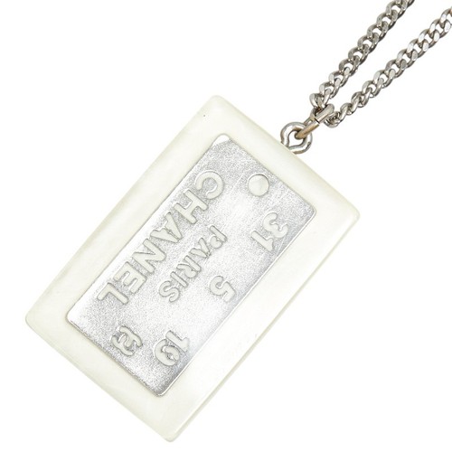 Collana CHANEL Cambon Placca Argento Bianco Plastica Donna