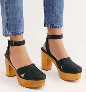 Matisse X Free People Sunset Vegan Heeled Clogs Textur Schwarz Gr. 7 Boho Hippie - Bild 1 von 8