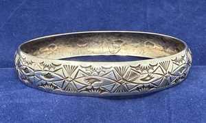 Wide Stamped Southwestern Sterling Bangle - 2  3/4 inches - Picture 1 of 7
