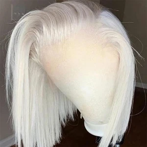 Glueless Wigs Human Hair #60 Grey Icy White Platinum Blonde Bob Wig HD Lace F... - Picture 1 of 6