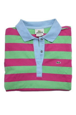 Lacoste Boys Striped Collared Short Sleeve Buttoned Top Pink Green Size Eur 38 - Image 1 of 4