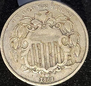 UNITED STATES 1868 SHIELD NICKEL - 5 CENTS km# 97 Nice Mid Grade - Picture 1 of 2