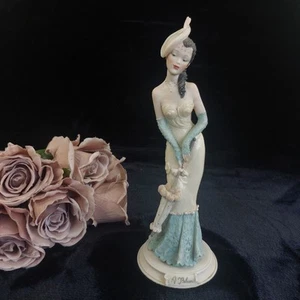  11" Capodimonte Buena Dama Figura A Belcari 1988 Art Deco Azul Vestido Paraguas - Imagen 1 de 12