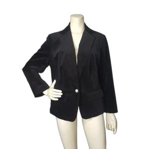 Blazer Talbots Mujer 14W Negro Terciopelo Elástico Forrado Botón Único Plus Carrera - Imagen 1 de 6