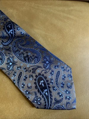 Bocara Handmade 100% Silk Cravat Paisley Brown & Blue Date Gift Church Party - Image 1 of 4