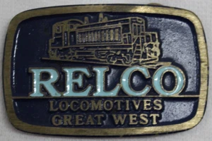 Relco Lokomotiven Great West Gürtelschnalle DynaBuckle blau Logo massiv Messing - Bild 1 von 4