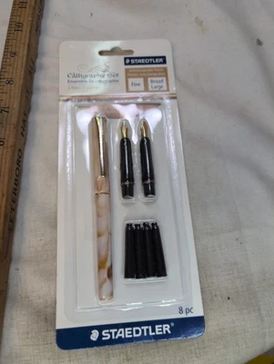 Staedtler Calligraphy Pen Set Writing Lettering 8 Piece Fine Broad Large Nibs - Image 1 of 4