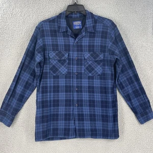 Pendleton Board camicia uomo blu medio a quadri lana flanella bottoni outdoor USA - Foto 1 di 12