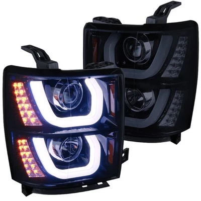 Black Smoke Fit 2014-2015 Silverado LED Halo Signal Projector Headlights Pair - Image 1 of 4
