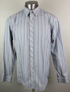 Mens Ted Baker Endurance Gray Blue Striped Dress Shirt Size 17 Superfine Cotton - Foto 1 di 9