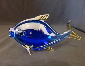 MURANO ITALY Vintage 5.6" blue amber ART GLASS figurine FISH ornament figure - Picture 1 of 7