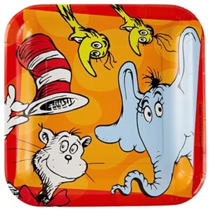 Dr Seuss Party Supplies Square Dinner Plates 8 Pack Tableware Birthday Book Week - Picture 1 of 1