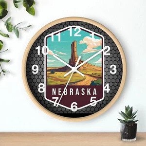 State Of Nebraska Skyline Art Wall Clock With All Wood 3D Frame Colorful art - Picture 1 of 19