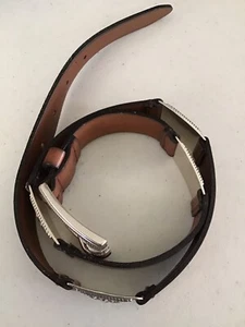 VTG 90s FOSSIL Black Leather Concho S Baroque Western Buckle Belt - Picture 1 of 7