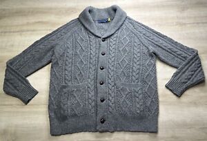 Polo Ralph Lauren Mens Sweater Grey 2XLT B&T Cable Knit Shawl-Neck Cardigan