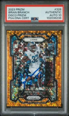 BRIAN BRANCH SIGNED 2023 PRIZM DISCO #328 Rookie PSA/DNA AUTO 10 - Image 1 of 2