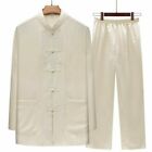 Men's Embroidered Tradition Chinese Style Tang Suit 2Pcs Cotton Linen Kung Fu @