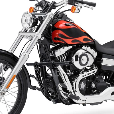 Barra de choque protectora de motor negra brillante de 1,25" para Harley Dyna FXDB con control delantero Foto 1 de 4