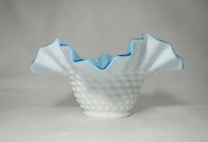 Vintage Kanawha Glass White Hobnail Blue Inside Ruffled Edge STUNNING - Picture 1 of 11
