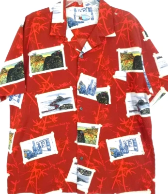 Ocean Current-Mens Hawaiian Shirt, Large Big, Red, Casual Button-Down - Image 1 of 4