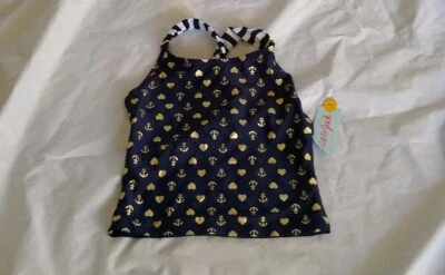 Cat & Jack Girl's Hearts Navy/Gold Swimwear Top Sleeveless Size L(10/12) - Image 1 of 4