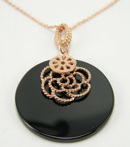 Colgante de disco de rueda de ónix negro de oro rosa de 14 K sobre plata esterlina con cadena - Imagen 1 de 3