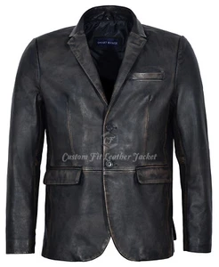 Men's Leather Blazer Black Bronze Millano 2 button 100% REAL NAPA Coat 3450 - Picture 1 of 12