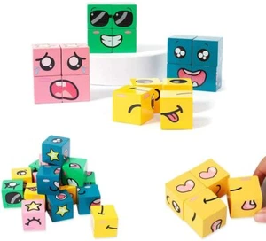 Juego de bloques de construcción de madera rompecabezas de juguete, apilamiento de emojis a juego - Imagen 1 de 9
