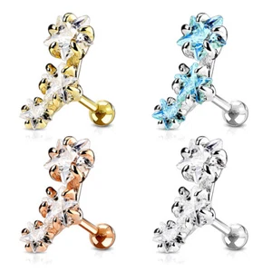 Helix Piercing Tragus Oreille Étoile Star Rose Or Aqua Clair Zircon Cz Boucle - Photo 1/5