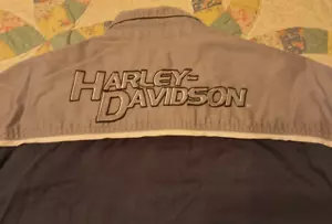 Vintage Harley Davidson Motorcycle Garage Work Shirt Button Up, Black/gray med - Picture 1 of 9
