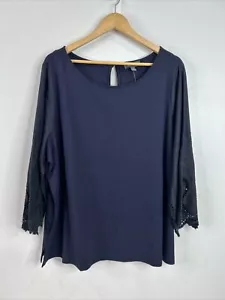 The Limited Women’s 3X Navy Blue Eyelet Long Sleeve Blouse NWT - Picture 1 of 9