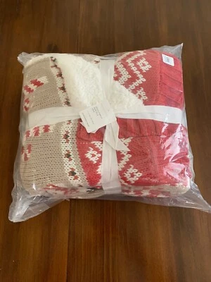 Pottery Barn Gingerbread Spice Fair Isle Knit Jacquard Sherpa Throw 50" x 60" - Image 1 of 4