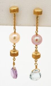 Marco Bicego 18K yellow gold pearl amethyst & topaz dangle earrings