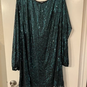 New 4X Sequin Lg Sleeve Party Sparkle Dress Glitzy Glam Cocktail Dark Green - Picture 1 of 8