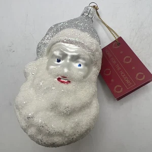Testa di Babbo Natale in vetro soffiato ornamento albero di Natale decorazione casa per le vacanze - Foto 1 di 5