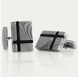 New (Shane Co) Jewelry Modern Textured Stainless Steel Cuff Links 7/8" x 5/8" - Picture 1 of 6