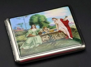 Austria-Hungary Partial Gilt Silver & Enamel Erotic Cigarette Case - Picture 1 of 11