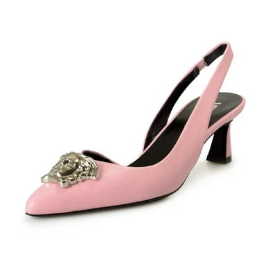 Zapatos de salón Versace para mujer rosa y plateado Medusa 100 % cuero tacón US 5 IT 35 Foto 1 de 4