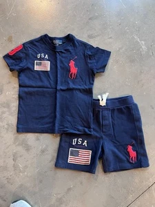 Polo Ralph Lauren Boys Big Pony Navy Short Set 3T - Picture 1 of 3